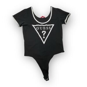 Guess Short Sleeve Scoop Neck Bodysuit Black White Women’s Size Large